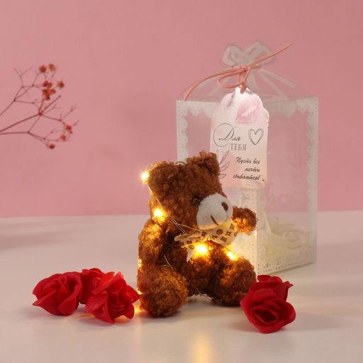 Набор подарочный Мишка корица с бантом, мыльные красные розы 5 шт., роса, 7?7?12 см - Simaland фото 2