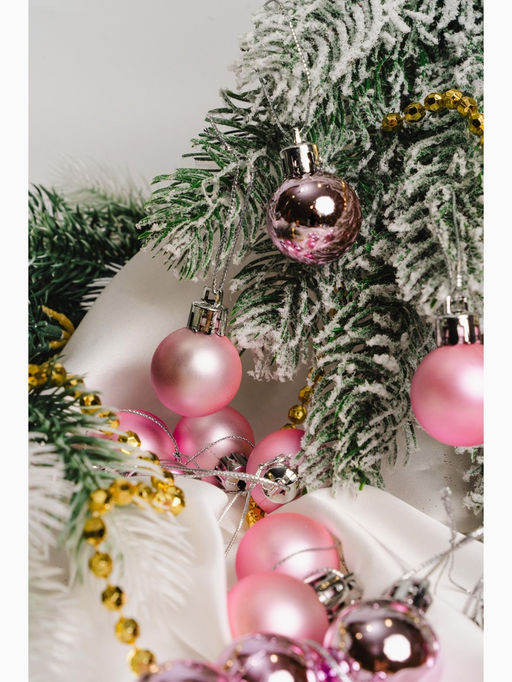 Цена за 2 шт. Ёлочные игрушки Зефир, шары новогодние, набор 16 шт., d=3 см, розовый - Зимнее волшебство фото 3