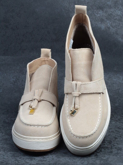 01-5172-5 BEIGE Ботинки женские демисезонные (натуральная замша, байка)