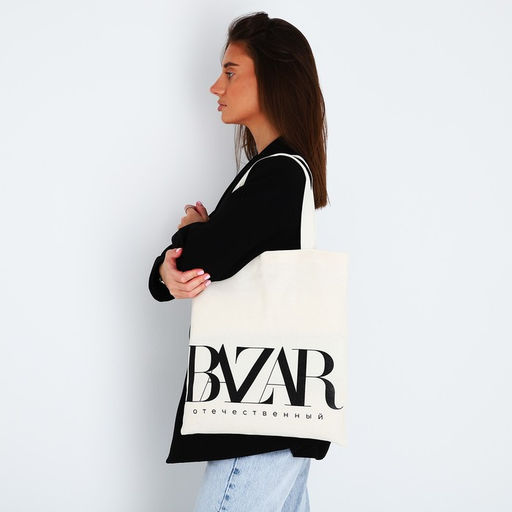 Сумка-шопер Bazar без молнии, без подкладки, бежевая