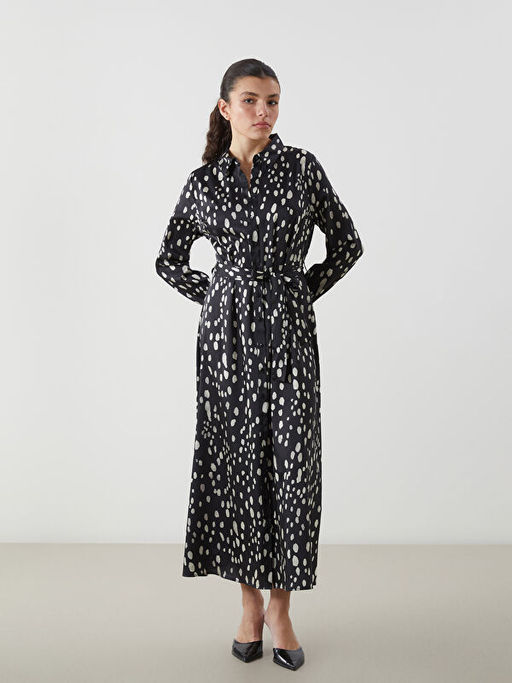 Desenli Saten Kad?n G?mlek Elbise