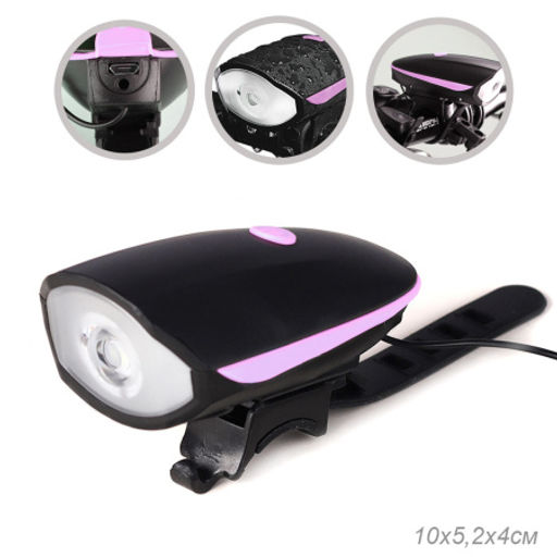 Фонарь передний COMIRON EASY корпус: ABS; свет: CREE XPG, 250lm; аккумулятор 1200 mAh, USB, сигнал 140Дб, влагозащищённый, розовый. АКЦИЯ/уп 30/120/ - ГалеонТрейд фото 2