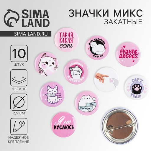 Цена за 10 шт. Значок металлический, закатной Смирись я девушка, 25 мм, МИКС