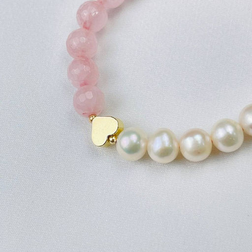 Браслет из Розового кварца и Жемчуга со вставкой сердце - Радуга самоцветов фото 3