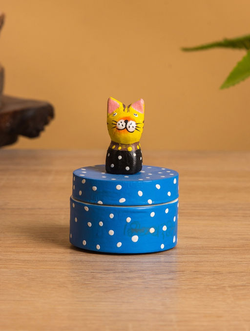 Сувенирная шкатулка «Котик», 5×5×7.5 +/- см, дерево, синяя