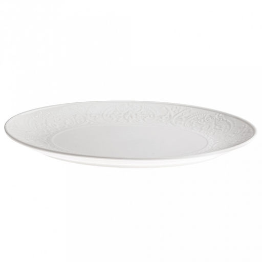 "Русь" Блюдо овальное фарфоровое 368х260х33мм, белый, рельефный декор (Китай)