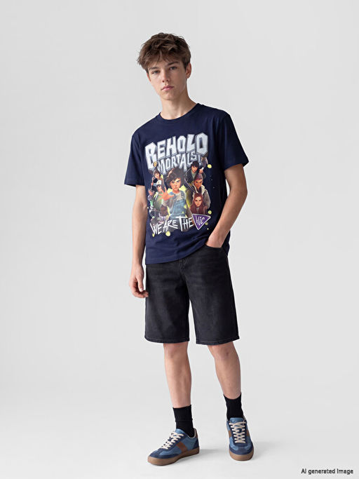 Bisiklet Yaka Stranger Things Bask?l? Erkek ?ocuk Ti??rt