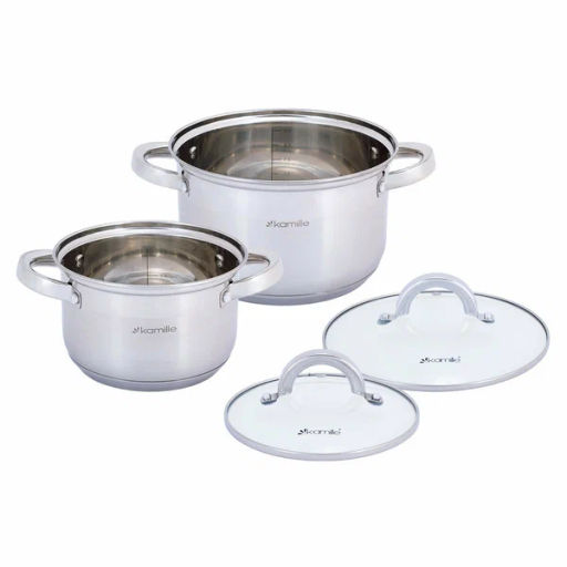 Набор кастрюль 4 предмета (2.1л, 3.9л; полые ручки) из нержавеющей стали (5627S) - Kamille фото 4