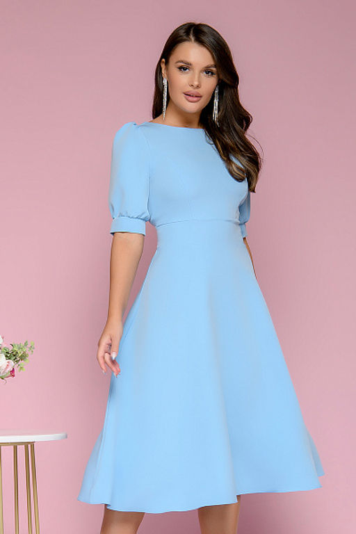 Платье голубое длины миди с фигурным вырезом на спинке - 1001dress фото 4