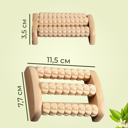 Массажёр для ног «Барабан», деревянный, 3 ролика с шипами, 11.5×7.7×3.5 см