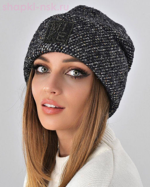 Отворот мохер мульти квадрат термо Шапка флис (56-58)