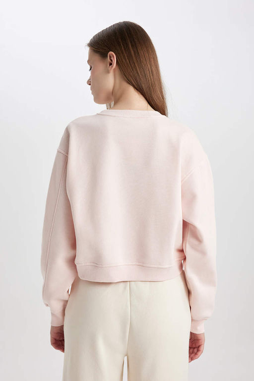 Толстовка свободного кроя из плотной ткани с круглым вырезом и принтом - Defacto фото 6