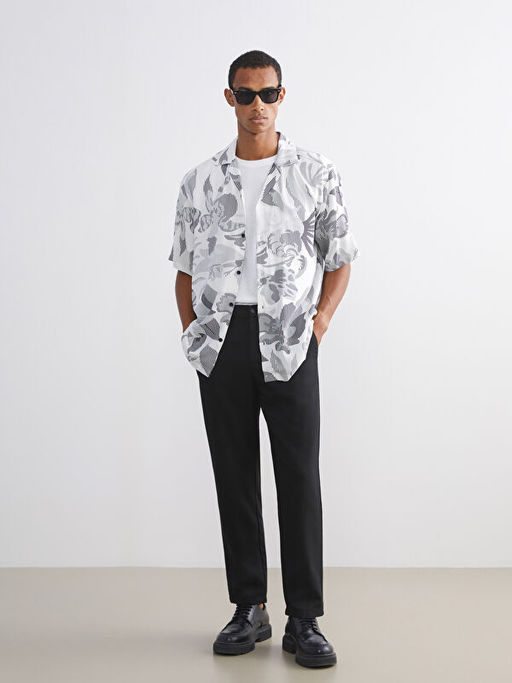 Regular Fit Resort Yaka K?sa Kollu Desenli Erkek G?mlek