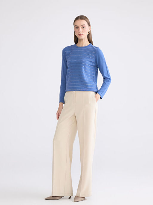 Bisiklet Yaka ?izgili Kad?n Triko Kazak