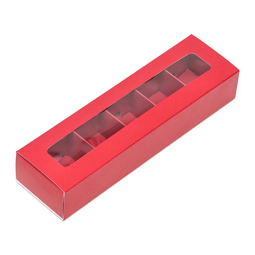 Цена за 5 шт. Коробка под 5 конфет с обечайкой, с окном, с тонкими разделителями, Красная 20*5,5*3,5 - Simaland фото 3