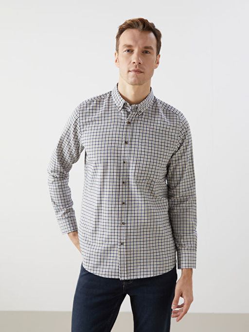 Regular Fit Uzun Kollu Ekose Gabardin Erkek G?mlek