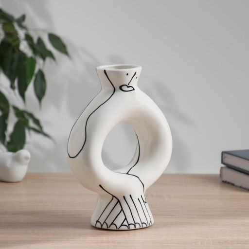 Ваза для цветов «Пикассо», длинные руки, 23×16 см, ручная роспись, керамика, чёрно-белая