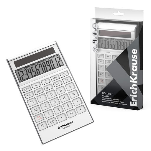 Калькулятор настольный ErichKrause DS-2708-12 (62004) белый, 12-разрядный, 183*102мм