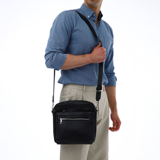 Сумка кросс-боди мужская TEXTURA, на молнии, 2 наружных кармана, 22×6×25.5 см, чёрная