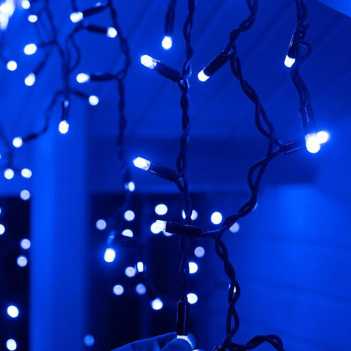 Гирлянда «Бахрома» 3×0.6 м, IP65, УМС, тёмная нить каучук, 108 LED, свечение синее, 220 В