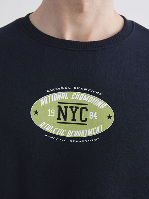 Bisiklet Yaka Bask?l? Erkek Sweatshirt