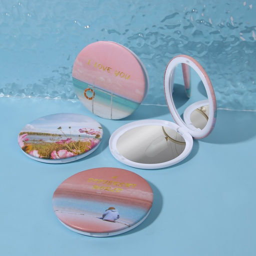 Зеркало складное «Пляж», d=7.5 см, с увеличением, розовое