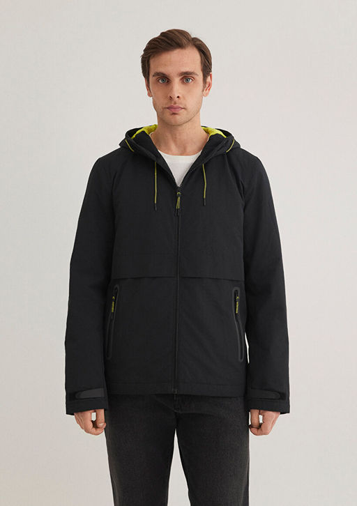 Kapusonlu Siyah Ceket - Mavi фото 3