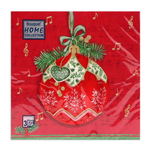 Цена за 2 шт. Салфетки новогодние бумажные Home Collection «Музыкальный шар на красном», 3 слоя, 33х33 см, 20 шт