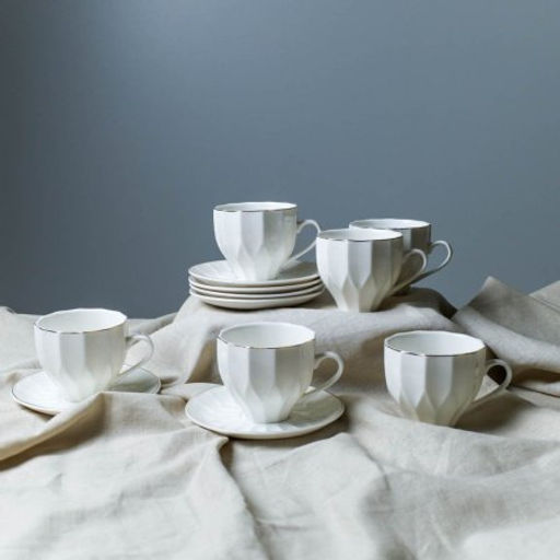 Чайный набор 12 предметов 220 мл А / TC82-12G 220 /уп 8/ Грани костяной фарфор - Галеонтрейд фото 3