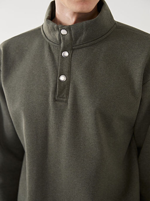 Dik Yaka Uzun Kollu Erkek Kal?n Sweatshirt
