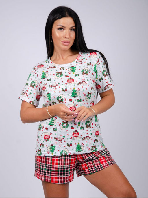 Пижама Праздник шорты, трикотаж - Малина фото 7