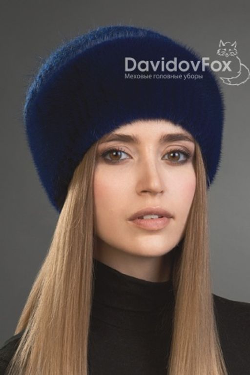 Шапка Оливия норка трикотаж индиго