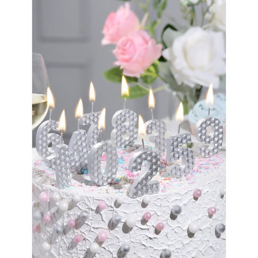 Свеча в торт на шпажке «Соты», цифра 0, 7 см, серебро