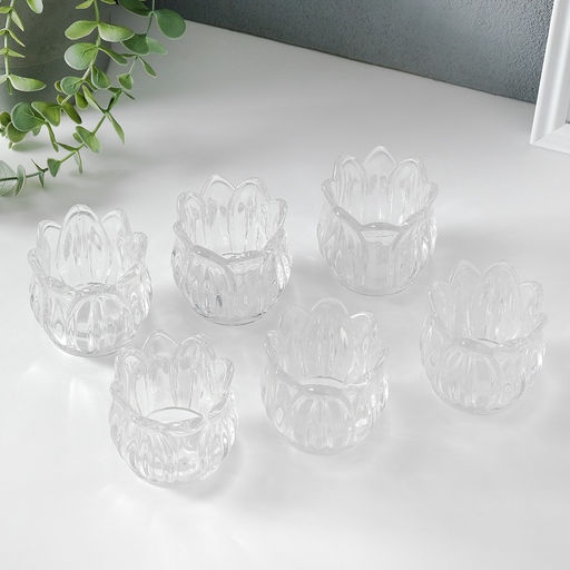 Цена за 2шт. Стеклянный подсвечник на 1 свечу Подснежник, прозрачный, 7?7?7 см