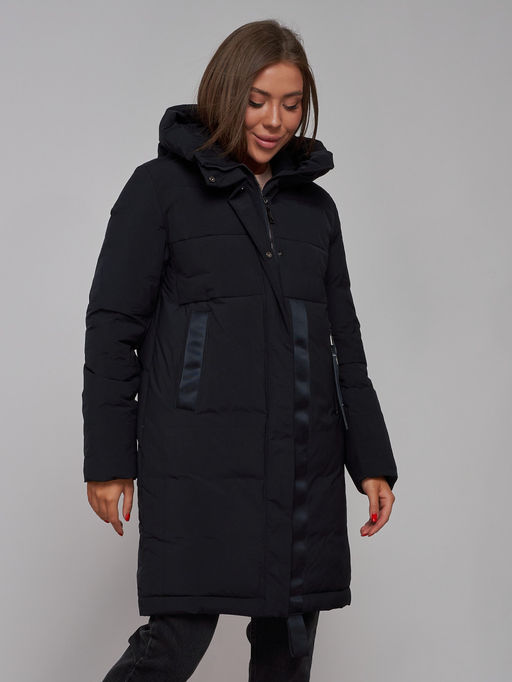 Пальто утепленное молодежное зимнее женское черного цвета 59018Ch - Mtforce фото 11