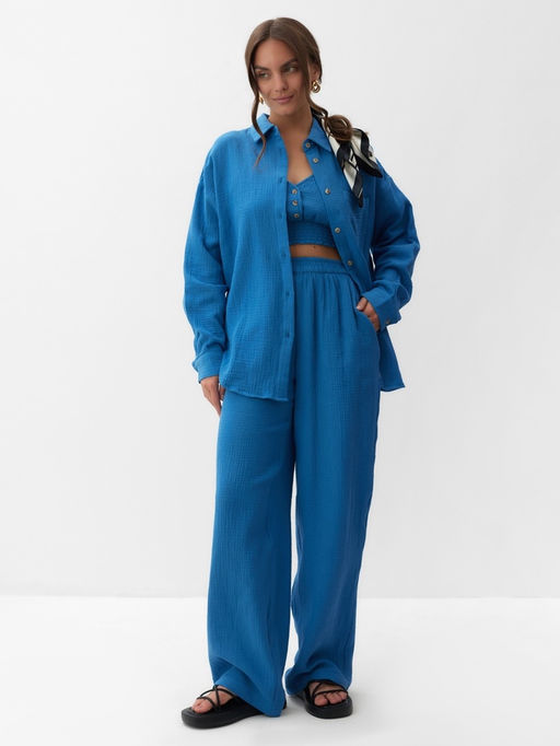 Рубашка женская оверсайз MIST Muslin, размер 46 (L), синяя