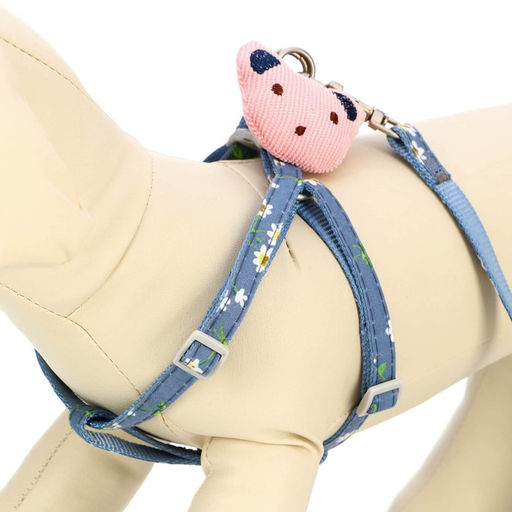 Комплект амуниции с игрушкой, поводок 120 х 1 см, ОШ 24-38 см, ОГ 24-38 см, синий с цветами - Пижон фото 2