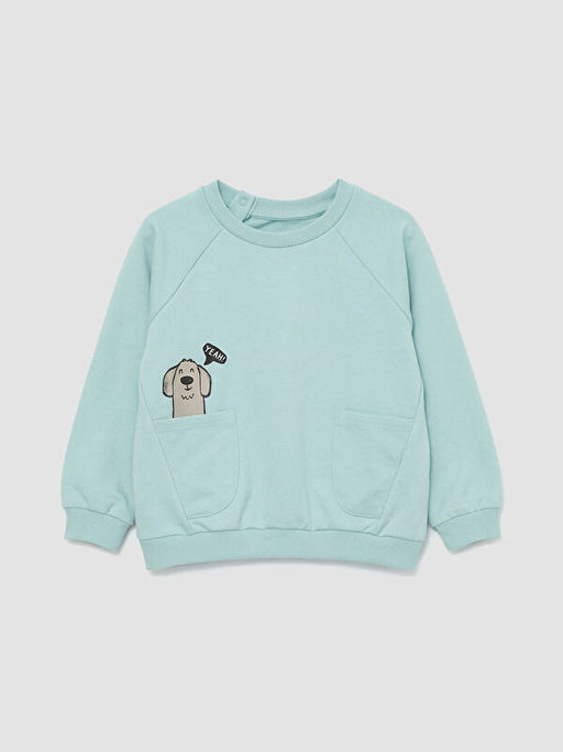 Bisiklet Yaka Bask?l? Erkek Bebek Sweatshirt