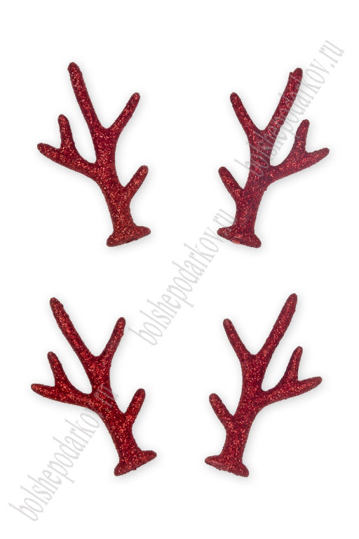 Рожки декоративные с глиттером 6,7*4,2 см (10 пар) SF-7344, красный