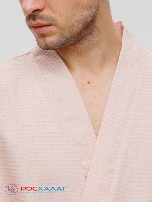 Мужской вафельный халат с планкой бежевый В-03 (31)