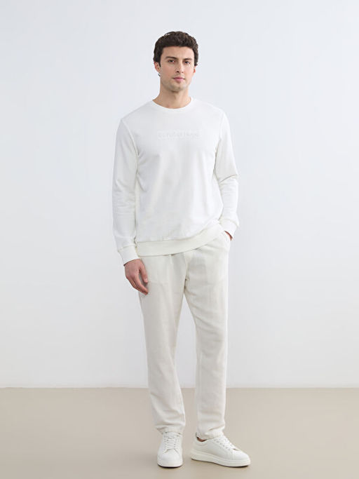 Bisiklet Yaka Bask?l? Erkek Sweatshirt