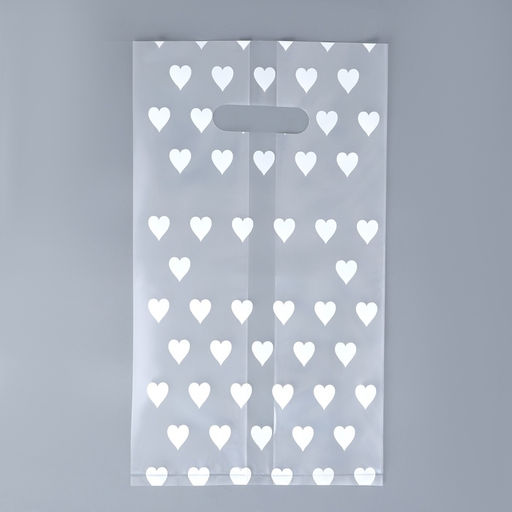 Цена за 20 шт. Пакет полиэтиленовый квадратный с вырубной ручкой, упаковка, "Сердечки", 17х33+17см ± 5% 60 мкм