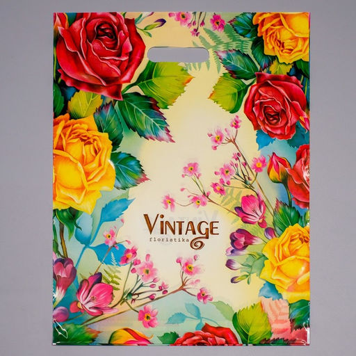 Цена за 50 шт. Пакет Винтаж, полиэтиленовый с вырубной ручкой, 60 мкм, 38?47 см