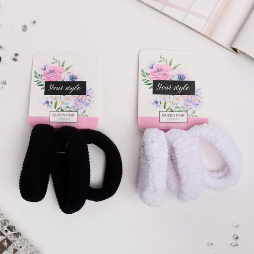 Цена за 6 шт. Резинки для волос «Клэр», набор 3 шт., 2×5 см, чёрные, белые