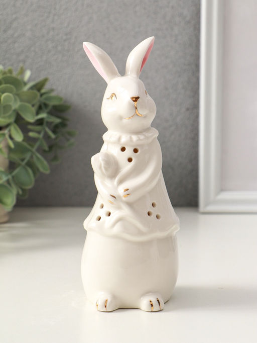 Фигурка светящаяся Зайка с тюльпаном, керамика, белый, 6?6?16 см