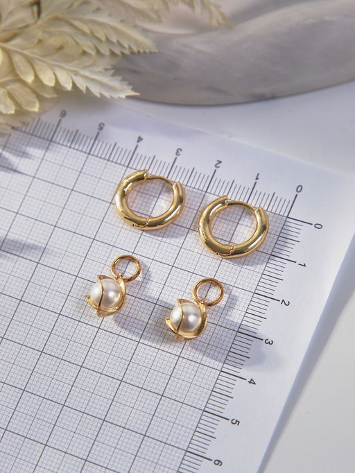 Серьги со съёмным элементом Трансформер жемчужина в нитях, белые в золоте