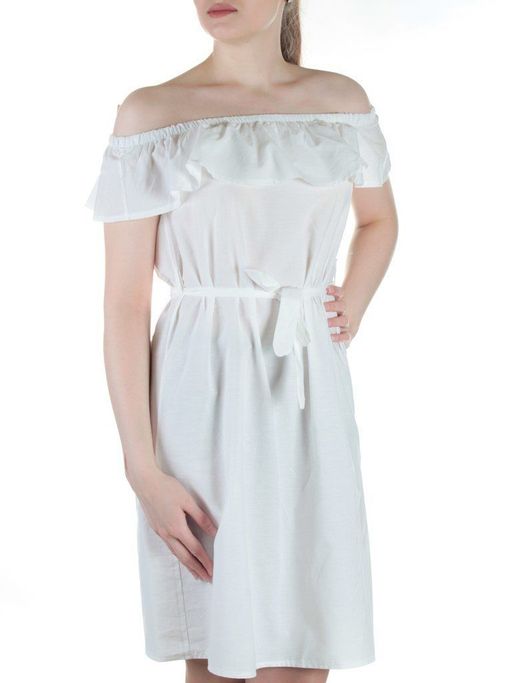 829 WHITE Платье хлопковое с поясом Fashion