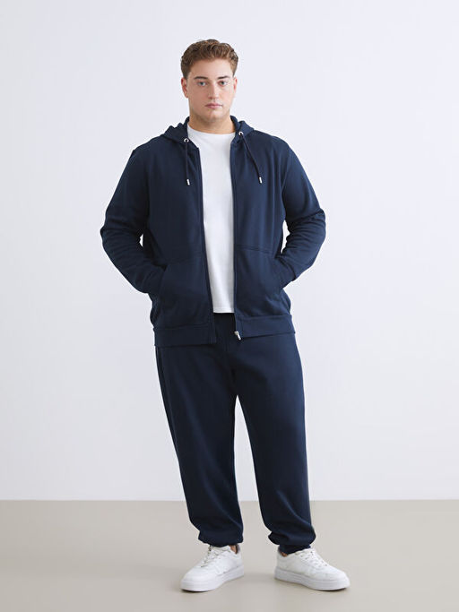 B?y?k Beden Kap??onlu Erkek Kal?n Fermuarl? Sweatshirt