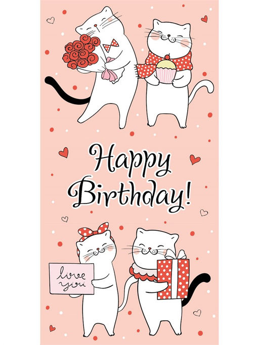 Цена за 2 шт. Конверт для денег "Happy Birthday!" (1-20-1139) "Влюбленные котики"