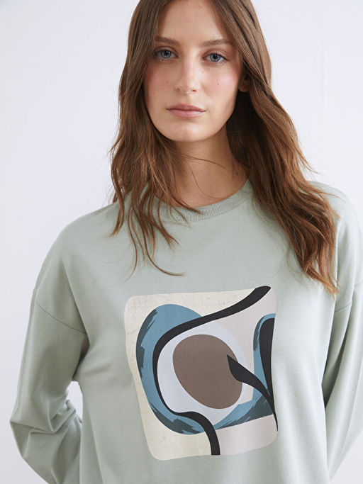 Bask?l? Oversize Kad?n Sweatshirt Tunik